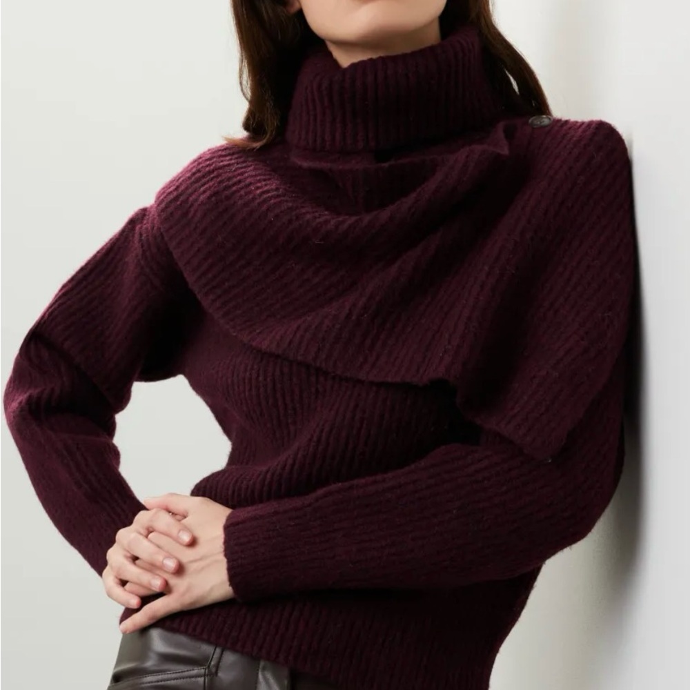 NEW Takoon Women's Burgundy Scarf Turtleneck oversized lux Sweater size Large